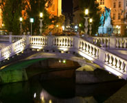 Ljubljana - the Triple Bridge with Prešern Square, a favorite locals' meeting point